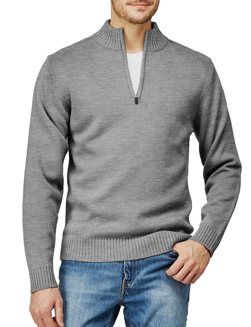 H2H Men's Slim Fit Color Contrast 1/4 Zip Mock Neck Knit Sweater Gray US L/Asia XL (KMOSWL021) - Image 2